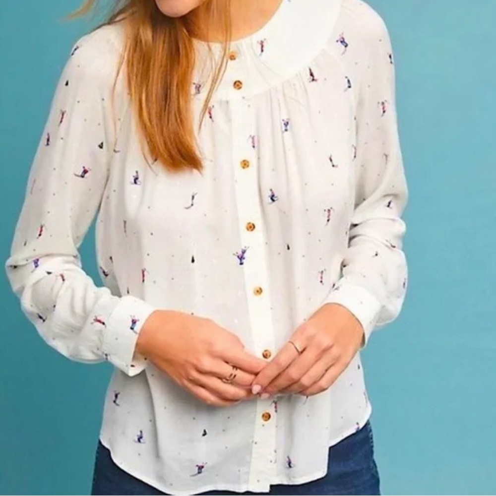 Anthropologie Conversation 23 - 52 Womens Capsule Collection Rayon Skiers Blouse